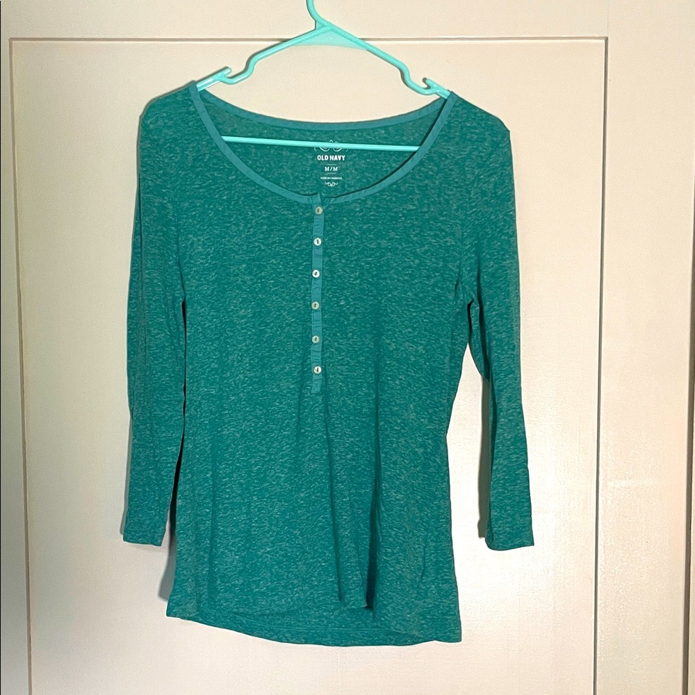 Old Navy Teal Green 3/4-Sleeve Henley Top